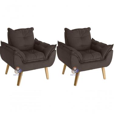 Imagem de Kit 02 Poltrona Decorativa Opala Suede Marrom Smf Decor