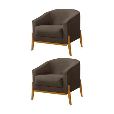 Imagem de Kit 2 Poltronas Living Base Em Madeira Maciça Flórida Veludo Marrom - Marrom