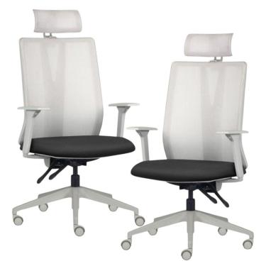 Imagem de Kit 2 Cadeiras Escritório Giratória Presidente Flow F02 Base Cinza Crepe Preto - Lyam Decor