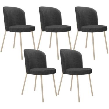 Imagem de Kit 5 Cadeiras Sala De Jantar Estofada Gavi Arena L02 Linho Cinza Escuro Lyam Decor