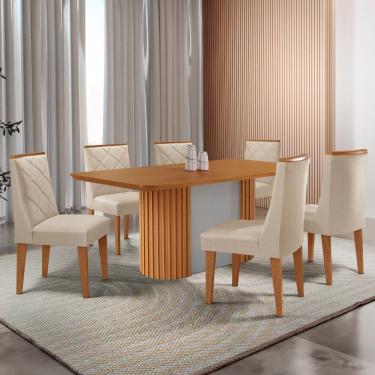 Imagem de Mesa De Jantar Aspen 180cm Tampo Mdf Laminado Com 6 Cadeiras Veludo Creme//off White