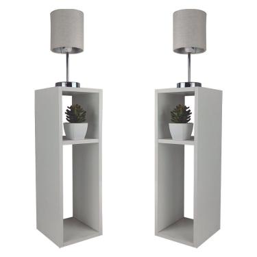 Imagem de Kit 2 Mesa De Cabeceira Branco Cama Solteiro 20Cm