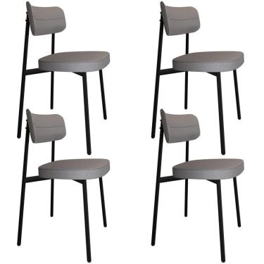 Imagem de Kit 04 Cadeiras Estofada Para Sala De Jantar Astrid Preto C01 Linho Cinza - Lyam Decor