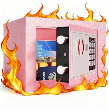 Imagem de Cofre pequeno - Mini caixa de dinheiro com cadeado de combinação para crianças, caixa de remédios para avó, telefone e cofre PSP para melhor autocontrole (fechadura eletrônica (rosa)