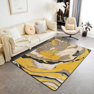 Imagem de jejeloiu Tapete dourado preto 3x5 crianças amarelo preto mármore sala de estar tapetes para quarto abstrato geométrico tapete interior poliéster decoração de quarto