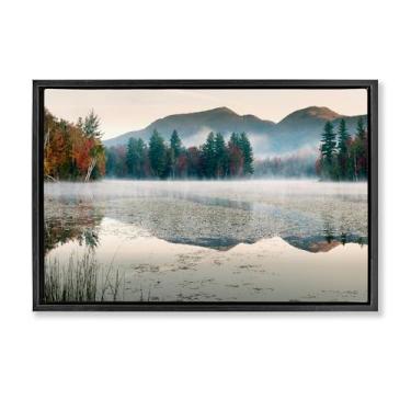 Imagem de Stupell Industries Arte de parede em tela flutuante com moldura dourada do lago com folhagem de outono, design por Shelley Lake, 43 x 63 cm