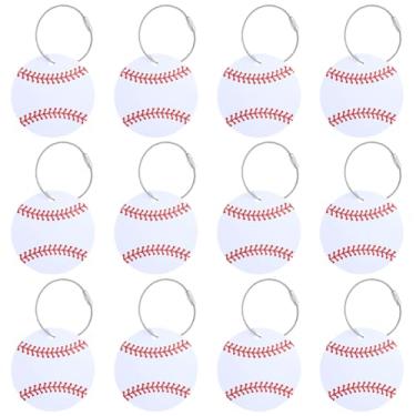Imagem de SOFPLATE 12 peças de etiquetas de bagagem de beisebol redondas com anel de metal PVC branco softbol nome ID DIY bolso abraço cartão amuletos de bagagem para malas de viagem etiquetas mochila bolsa