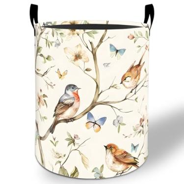 Imagem de Cesto de lavanderia para pássaros e borboletas, 50 x 40 cm, balde de armazenamento de roupas Oxford floral dobrável à prova d'água para quarto, banheiro, quarto de bebê, decoração de berçário, caixas