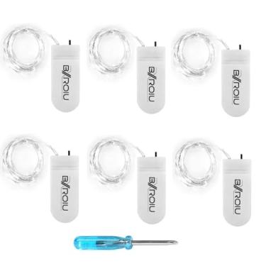 Imagem de BXROIU Fairy Lights CR2032 operado por bateria, pacote com 6 2 metros, 20 LEDs, micro prata, cordão de luzes para quarto, festa de Natal, decoração de casamento (branco frio)