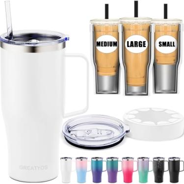 Imagem de Manga universal para café gelado com alça - isolamento térmico de parede dupla reutilizável de aço inoxidável isolante para bebidas frias, serve para copos pequenos, médios e grandes, presentes para