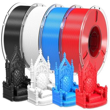 Imagem de RAMBERY Pacote de filamentos de impressora 3D PLA+ 4 kg de dureza atualizada 1,75 mm filamento de impressão 3D serve para a maioria das impressoras FDM, preto/branco/azul/vermelho, 1 kg x 4 carretéis
