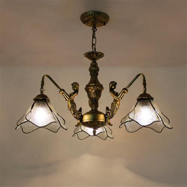 Imagem de Lustre de luxo americano para sala de estar, com LED, estilo mediterrâneo, para restaurante, quarto, villa, hotel, café ou bar, luminária pendente de vidro colorido (C 3 lâmpadas)