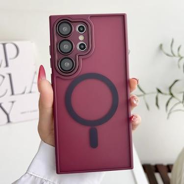 Imagem de MVVKKY Capa protetora de lente translúcida fosca à prova de choque para Samsung S25Plus com capa magnética para carregamento sem fio (para Samsung S25Plus/vinho tinto)