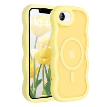 Imagem de Amzfield Capa magnética para iPhone 16e, compatível com moldura ondulada Magsafe fofa translúcida fosca rígida traseira de silicone à prova de choque para iPhone 16 e mulheres meninas, amarela