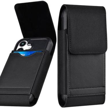 Imagem de ykooe Coldre compatível com iPhone Pro Max (16 15 14 13 12 11) Galaxy Plus/FE (S25 S24 S23 S22 S21), capa de nylon para celular com clipe e bolsa de cartão de couro para homens, preto - G