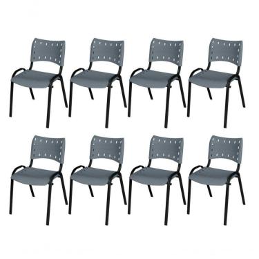 Imagem de Cadeira Iso Base Preto Igreja, Escola, Escritório - Cinza Kit 8 Peças