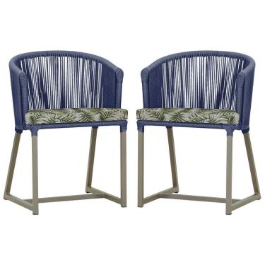 Imagem de 2 Cadeiras De Jantar Noronha Fendi Corda Náutica E5 Trama Azul