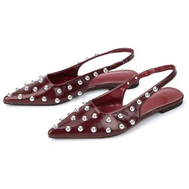 Imagem de MELGONMG Sandália feminina de couro cravejado com tira elástica no tornozelo para caminhadas e compras Y2K, Vermelho, 33