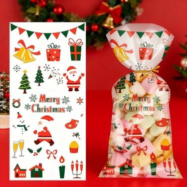 Imagem de 50 unidades de sacos de presente de celofane de Natal, biscoitos doces para presente de festa e presente de Natal (27 x 13 cm)