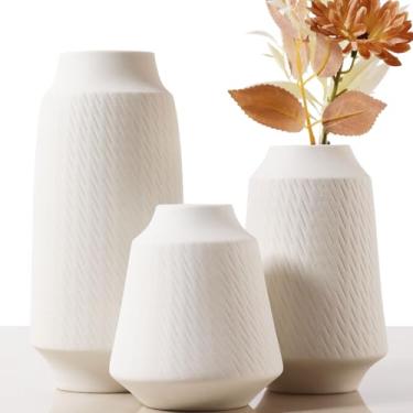 Imagem de Joeabor Conjunto de 3 vasos de cerâmica, vasos de flores decorativos para casa, escritório, sala de estar, cozinha, quarto, casa de fazenda, moderna, rústica e boho, decoração estética para