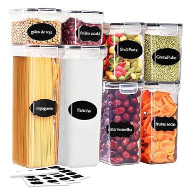 Imagem de Kit 8 Potes Herméticos de Poliestireno — Porta Mantimentos com Tampa de Vedação em Silicone, Organizadores, Empilháveis e Transparentes para Cozinha e Despensa