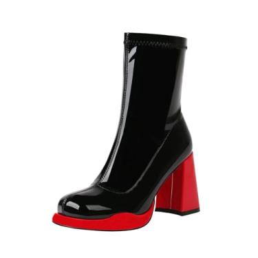 Imagem de Mofirdast Botas femininas Gogo cano médio plataforma plataforma salto grosso zíper lateral para festa cosplay dança, Vermelho, 37