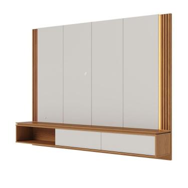 Imagem de Painel Tv 75 Pol 180cm Bancada Suspensa Ripado Led Duda C04 - D`rossi Cor Off White Matte E Freijó