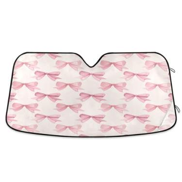 Imagem de ATTX Para-brisa de carro com arco rosa 144.8 cm x 80.0 cm escudo solar universal com proteção UV, persiana de janela frontal automática dobrável para caminhões Sedans SUVs #260