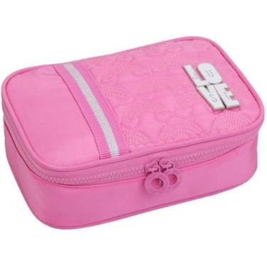 Imagem de Estojo Escolar Box 100 Canetas, Espaçoso, Zíper Reforçado, Divisórias e Elásticos Internos, Material Resistente, Juvenil, Meninas (Rosa)