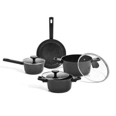 Imagem de jogo panelas antiaderente de cerâmica indução 4 peças cor cinza mou ch