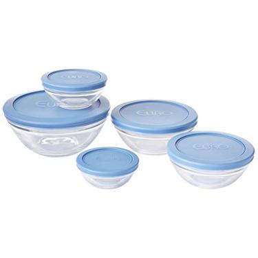 Imagem de Conjunto de Potes de Vidro Redondos com Tampa Plástica 5 Peças Euro Azul