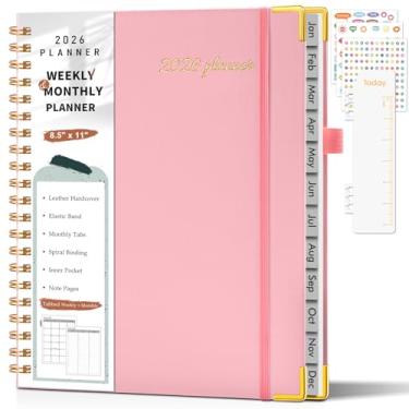 Imagem de Agenda A4 2026, agenda semanal e mensal de janeiro de 2026 a dezembro de 2026, 21,6 x 28 cm, livro de compromissos horários de couro de capa dura 2026 com abas, calendário espiral para escola