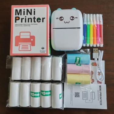 Imagem de Dexmary Mini impressora portátil, impressora de adesivos sem tinta portátil com 8 rolos de papel, impressora térmica Bluetooth para diário, fotos e presentes