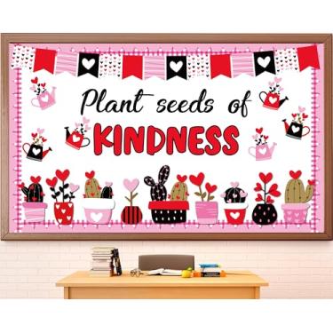 Imagem de Conjunto de quadro de avisos para o dia dos namorados, decoração motivacional para sala de aula, decoração positiva, inspiradora, planta, coração, coração, recortes de papel para festas de fim de ano