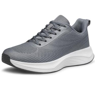 Imagem de YHOON Tênis de caminhada feminino confortável tênis de corrida atlético academia treino cross training sem cadarço, Cinza escuro, 39
