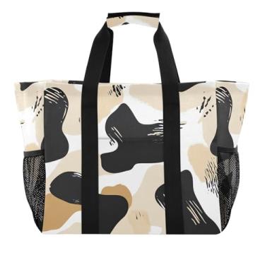 Imagem de Wassud Dynamic Brush Strokes Sacos de mercearia reutilizáveis grande bolsa de lona impermeável organizador para praia, piquenique, lavanderia, viagem