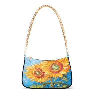 Imagem de CEBUGI Bolsas transversais femininas bolsa de ombro girassóis bolsa clutch elegante com alça de corrente