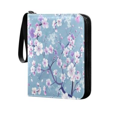 Imagem de Wassud Fichário de 4 bolsos azul flores de cerejeira comporta 400 cartões padrão, álbum TCG CCG MTG à prova d'água, presentes para colecionadores, meninos e meninas