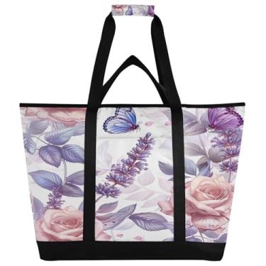 Imagem de STAYTOP Grande bolsa térmica térmica, linda lavanda dobrável para cozinha, reutilizável, lancheira, à prova de vazamento, sacola para compras, comida, viagem, praia, acampamento