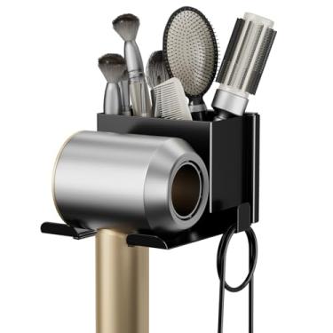 Imagem de Suporte de secador de cabelo montado na parede, organizador de ferramentas de cabelo, organizador de secador de cabelo para banheiro com economia de espaço, armazenamento de ferros de cachos montado