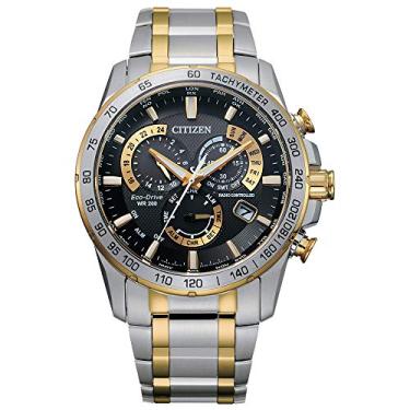 Imagem de Citizen Relógio Cronógrafo Masculino Eco-Drive Sport Luxury PCAT, Pulseira de dois tons, mostrador preto, Cronógrafo