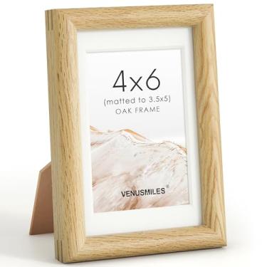 Imagem de Venusmiles Porta-retrato 10 x 15 cm com tapete de 9 x 12 cm, moldura de madeira de carvalho natural com vidro temperado HD, tiras de encaixe duplo e espiga, mesa e parede horizontalmente verticalmente