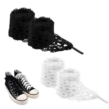 Imagem de Cadarços planos para tênis, botas, cadarços de fita de cetim para meninas, botas femininas, cadarços planos para tênis feminino, Renda preta e branca, Small