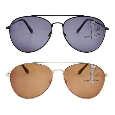 Imagem de HIYANJN Óculos de sol multifocais progressivos para homens, lentes polarizadas sem linha, armação aviadora, clássica, para dirigir ao ar livre (pacote com 2, Cores mistas., 2.0x