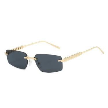 Imagem de HCHES Óculos de Sol Femininos de Luxo Sem Armação com Lentes Degradê, Estilo Retrô, com Rebites, Casuais e Proteção UV400 (Dourado e Preto)