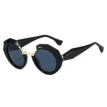 Imagem de HCHES Óculos de Sol Femininos com Armação Redonda e Estampa Degradê de Leopardo Retrô, Estilo Street Shooting Punk, Proteção UV400 (Preto)