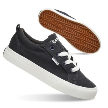 Imagem de Hurley Finn Kids Tênis de lona com cadarço – Tênis de skate de cano baixo para crianças, calçados esportivos para meninos e meninas, Cinza/branco, 13 Little Kid