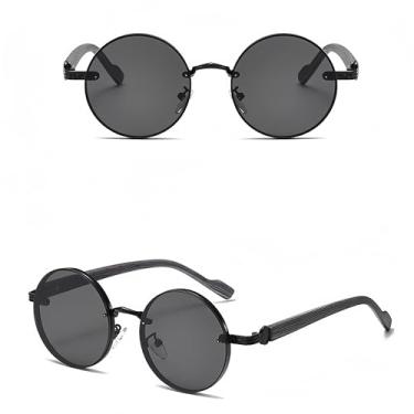 Imagem de HCHES Óculos de Sol Clássicos com Armação Redonda em Metal para Homens e Mulheres, Proteção Solar e Anti-UV para Dirigir (Preto)