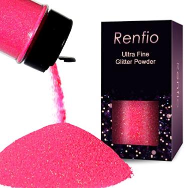 Imagem de Renfio Glitter rosa, 55 g, glitter iridescente fino para artesanato, flocos de PET de 1/325.1 cm, flocos de lantejoulas epóxi, flocos para morcego rosa, casas de vidro - rosa fluorescente