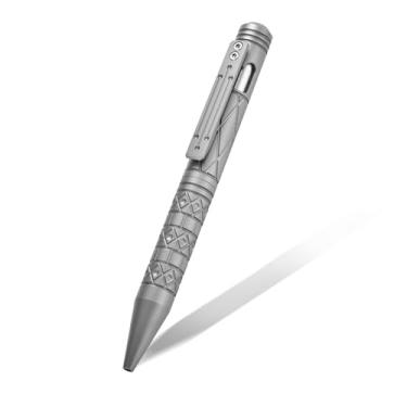 Imagem de Hamans Caneta Bolt Action de liga de titânio 12,8 cm, recarregável, compatível com ferramenta de escrita retrátil Parker Refil, com aderência texturizada requintada e clipe de bolso (cinza)